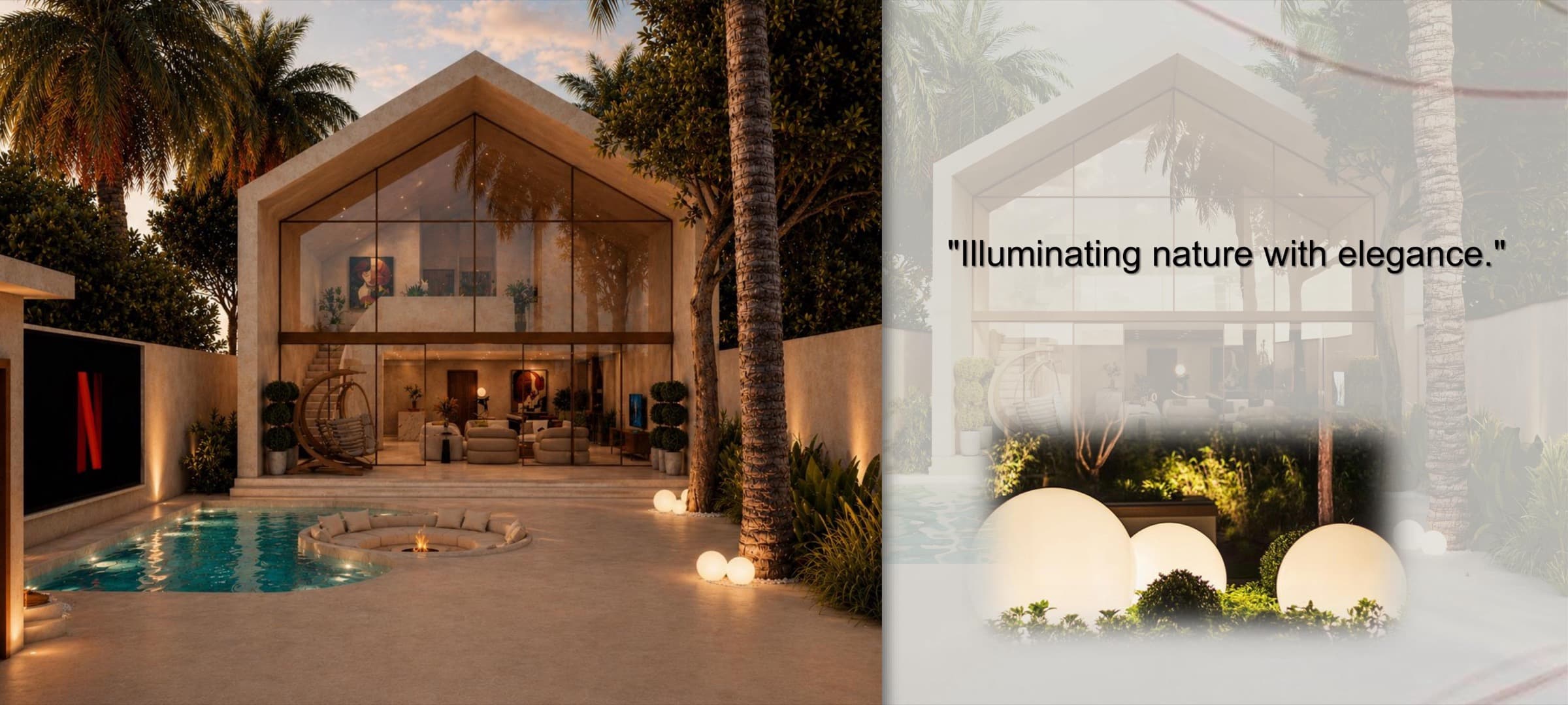 Sunset elevation with warm interior light